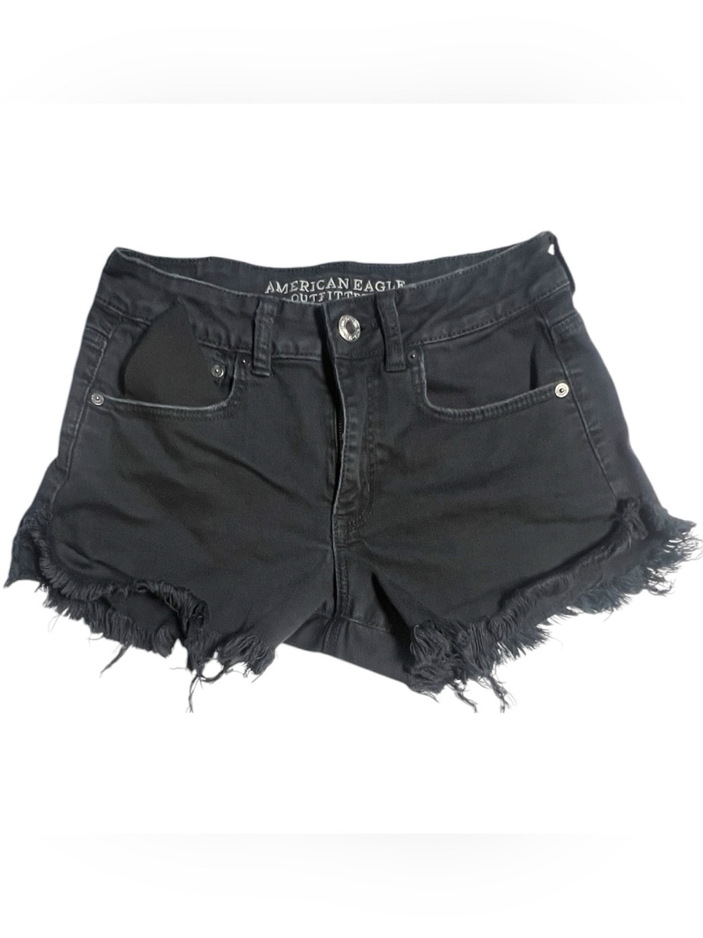 American Eagle High Rise Festival black denim cut off shorts size 4
